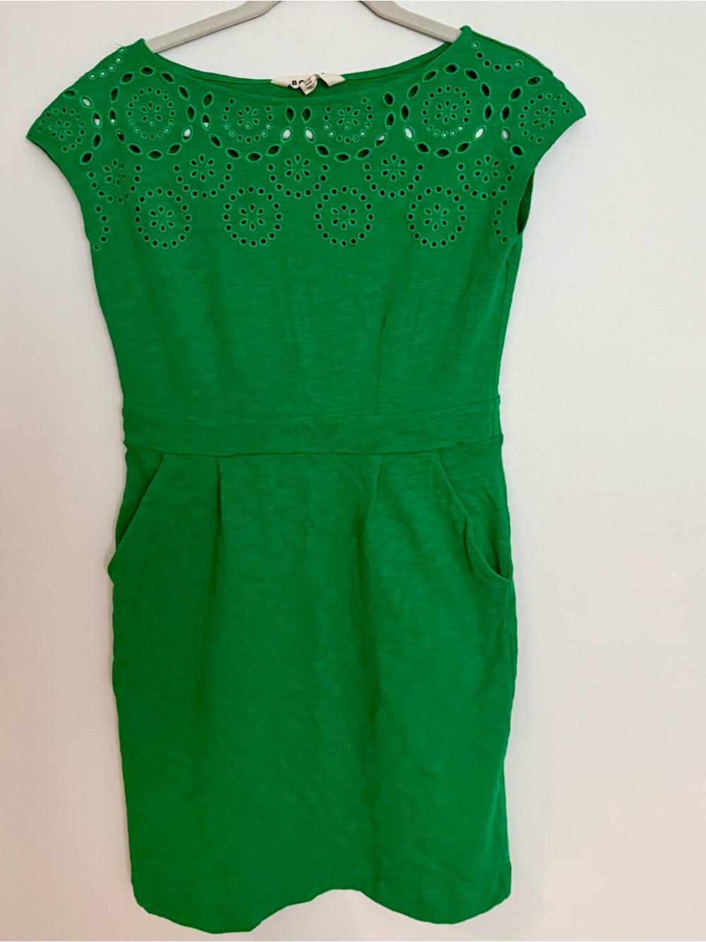 Boden Green Eyelet Cap-Sleeve Dress